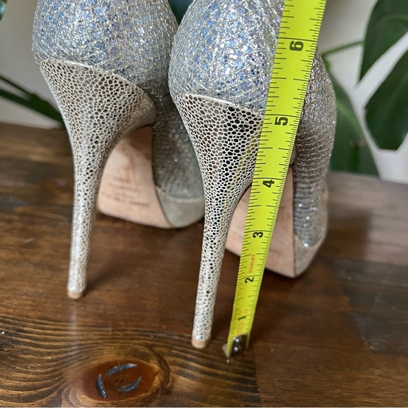 Jimmy Choo Luna Glitter Peep Toe Platform High Heel Pumps EU38.5 US8.5 - Picture 9 of 17